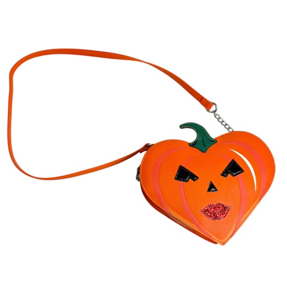 Betsey Johnson Handbags - Betsey Johnson Heart Pumpkin Purse Halloween Shoulder Bag Crossbody Funky